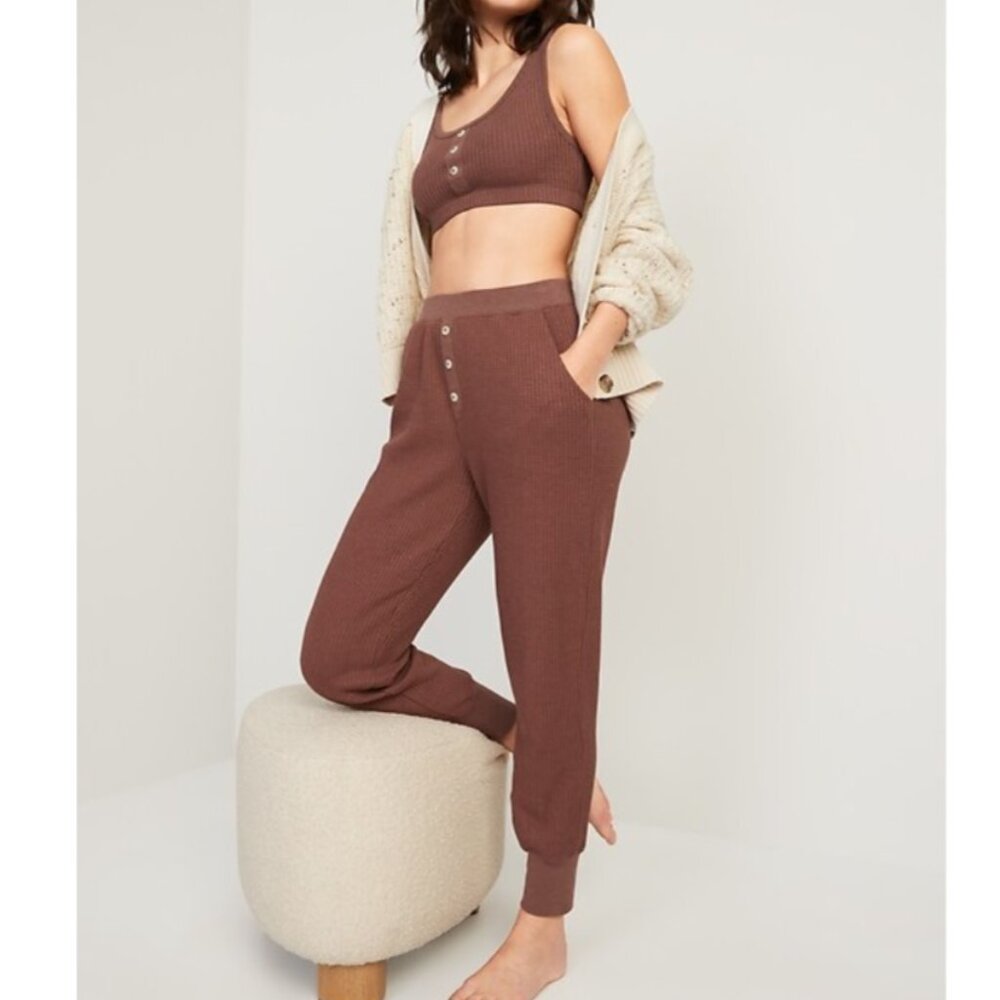 Old Navy set waffle joggers and bra top lounge set PJs rust brown size XS